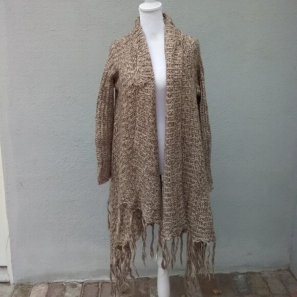 Akualan Sweater Cardigan Women's Size Small Brown Open Boho Fringe Boho Preppy - Picture 7 of 7